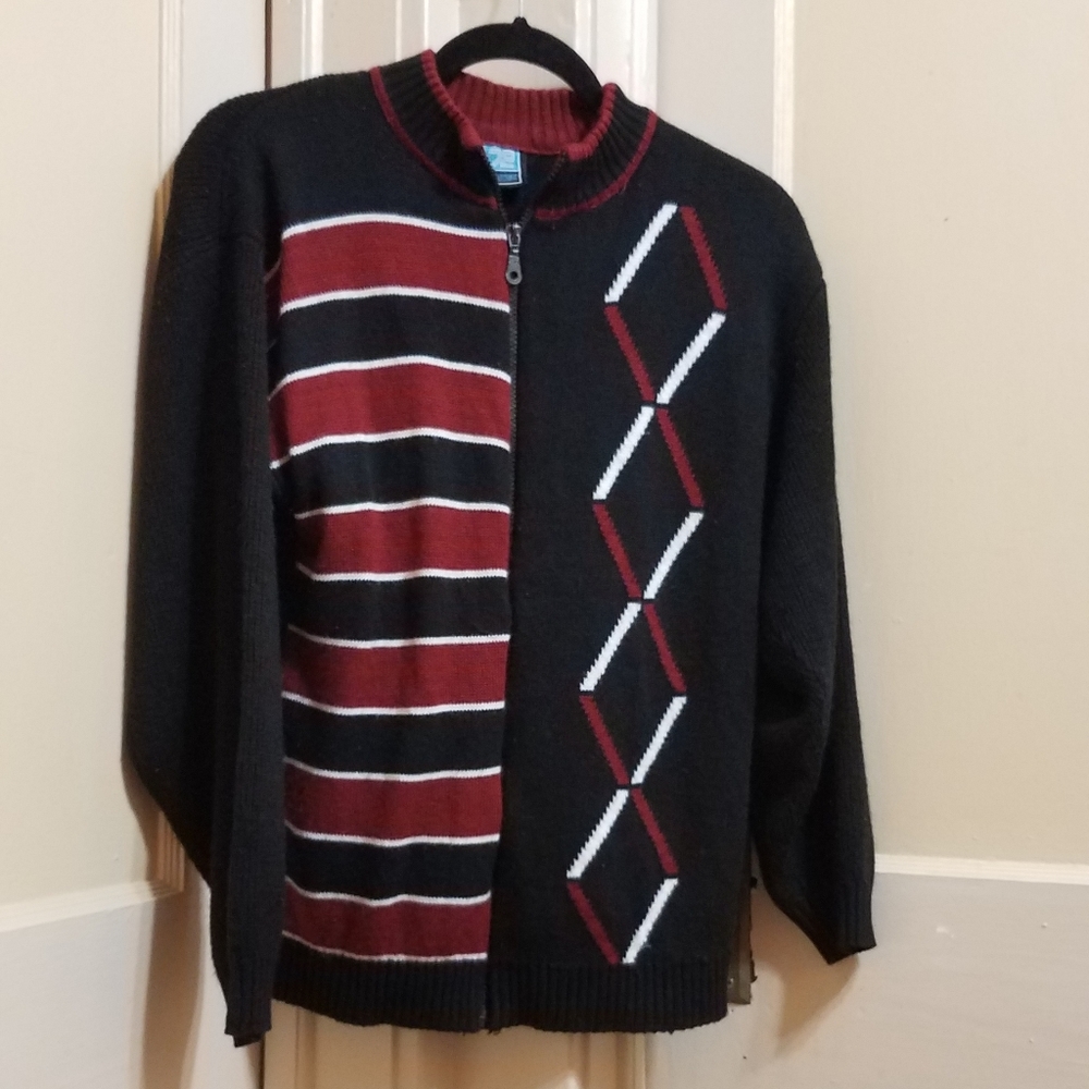 Y2K Vintage Color Block Abstract Graphic 90s Full Zip Sweater